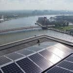 A total of 216 glass-glass modules on the concrete and steel roof and 111 glass-glass modules on the facade are used at the Terraced Tower in Rotterdam. These generate a total output of 103 kWp and approximately 93,000 kWh per year. The energy from the PV system is currently used for collective power consumers such as the elevators. 

The system was commissioned in May 2021. In the period between May and July, a total of 9624.43 kg of CO2 was saved. This corresponds to 289 trees planted - and the trend is upwards.